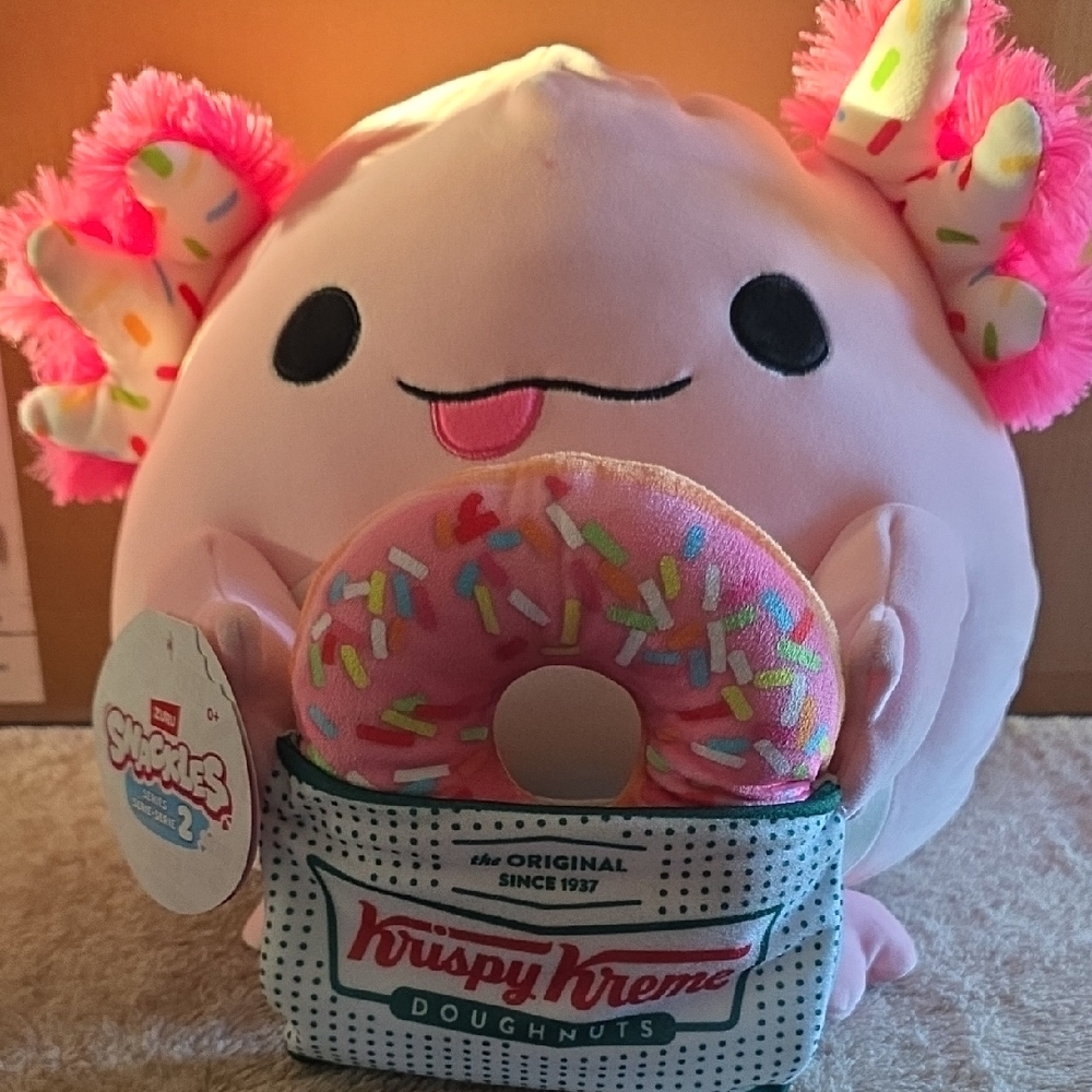 Pink Plush Axolotl with Donut